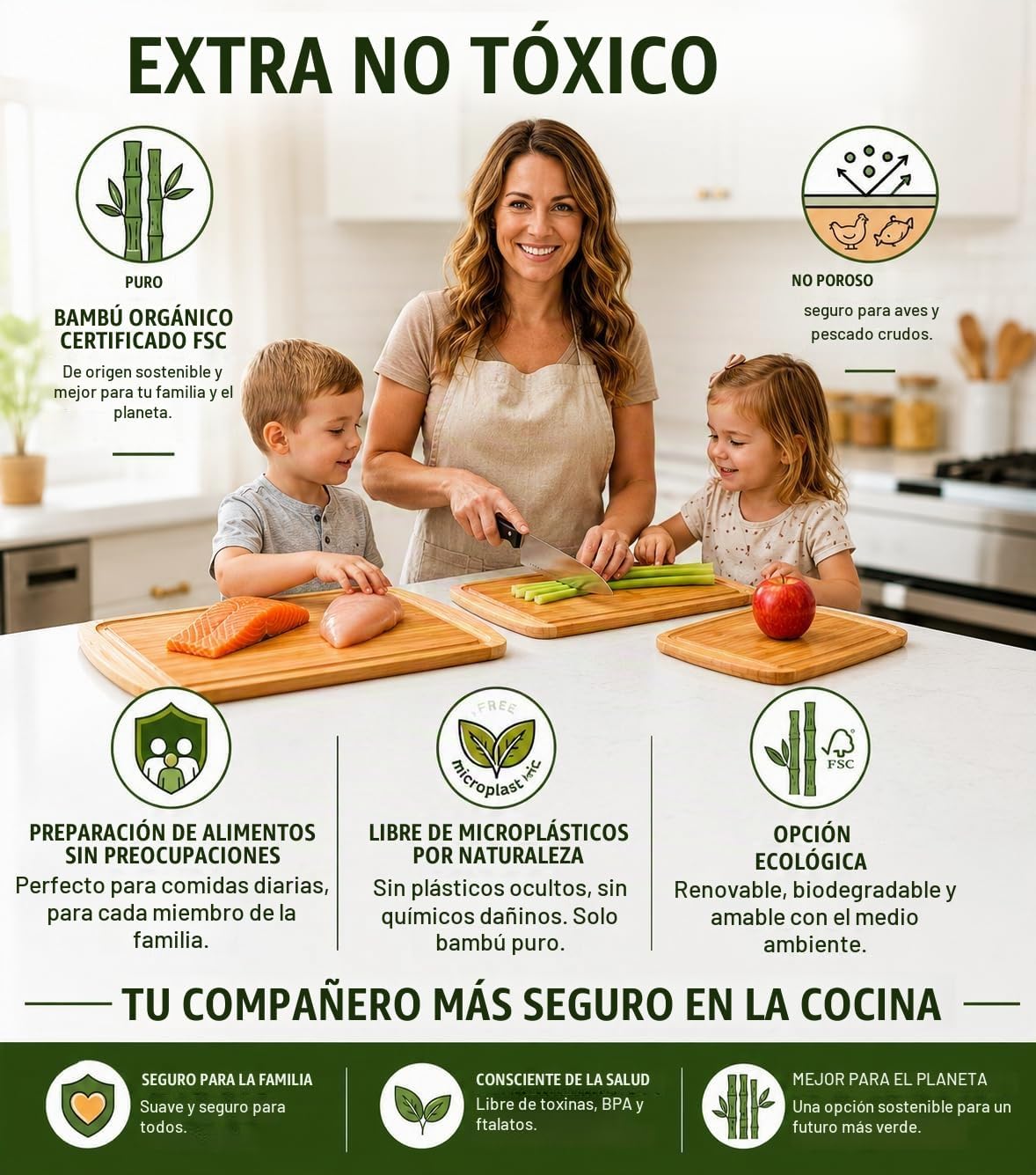 INDESTRUCTIBLE Juego de 3 tablas de cortar de bambú extra grandes c...