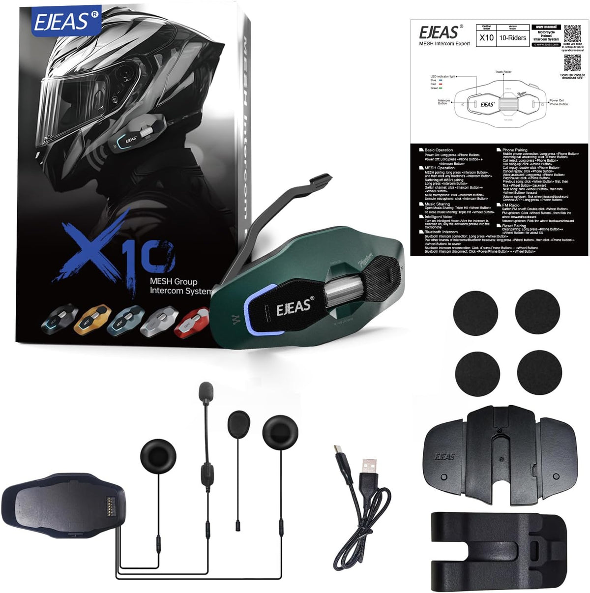 iSunergy X10 - Auriculares Bluetooth para casco de motocicleta, int...