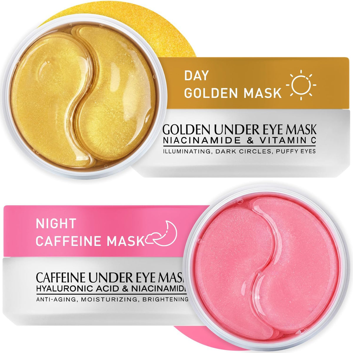 Kit de parches para debajo de los ojos: 120 piezas de cafeína rosa...