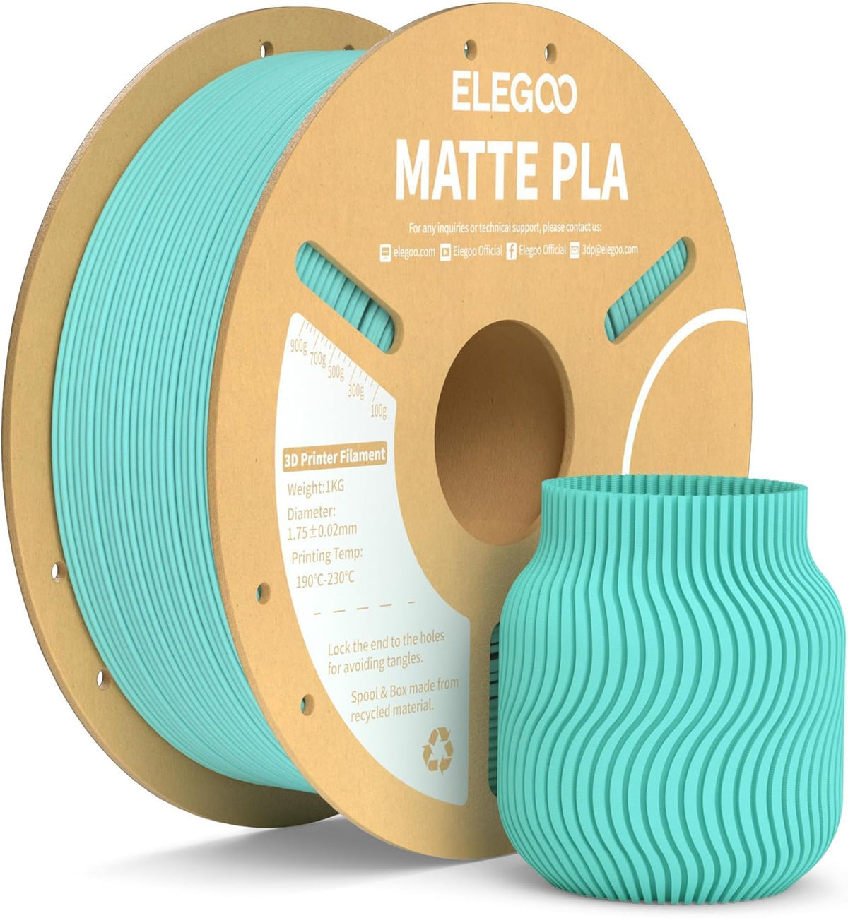 ELEGOO Filamento de impresora 3D PLA mate verde azulado 2.2 lbs 0.0...