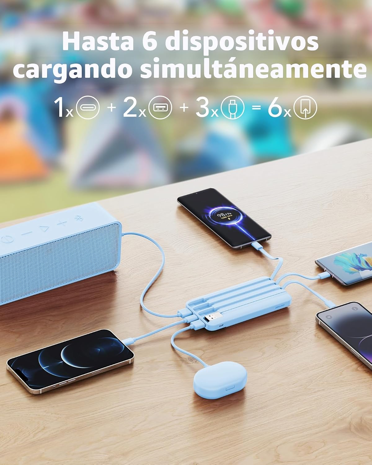 Charmast Power Bank - Cargador portátil con 4 cables integrados ref...
