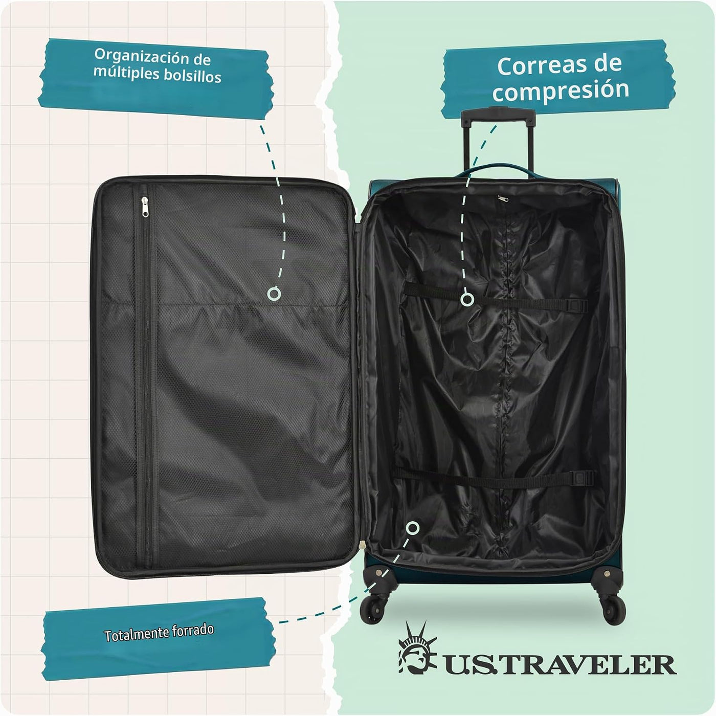 U.S. Traveler Aviron Bay - Equipaje extensible con costado blando,...
