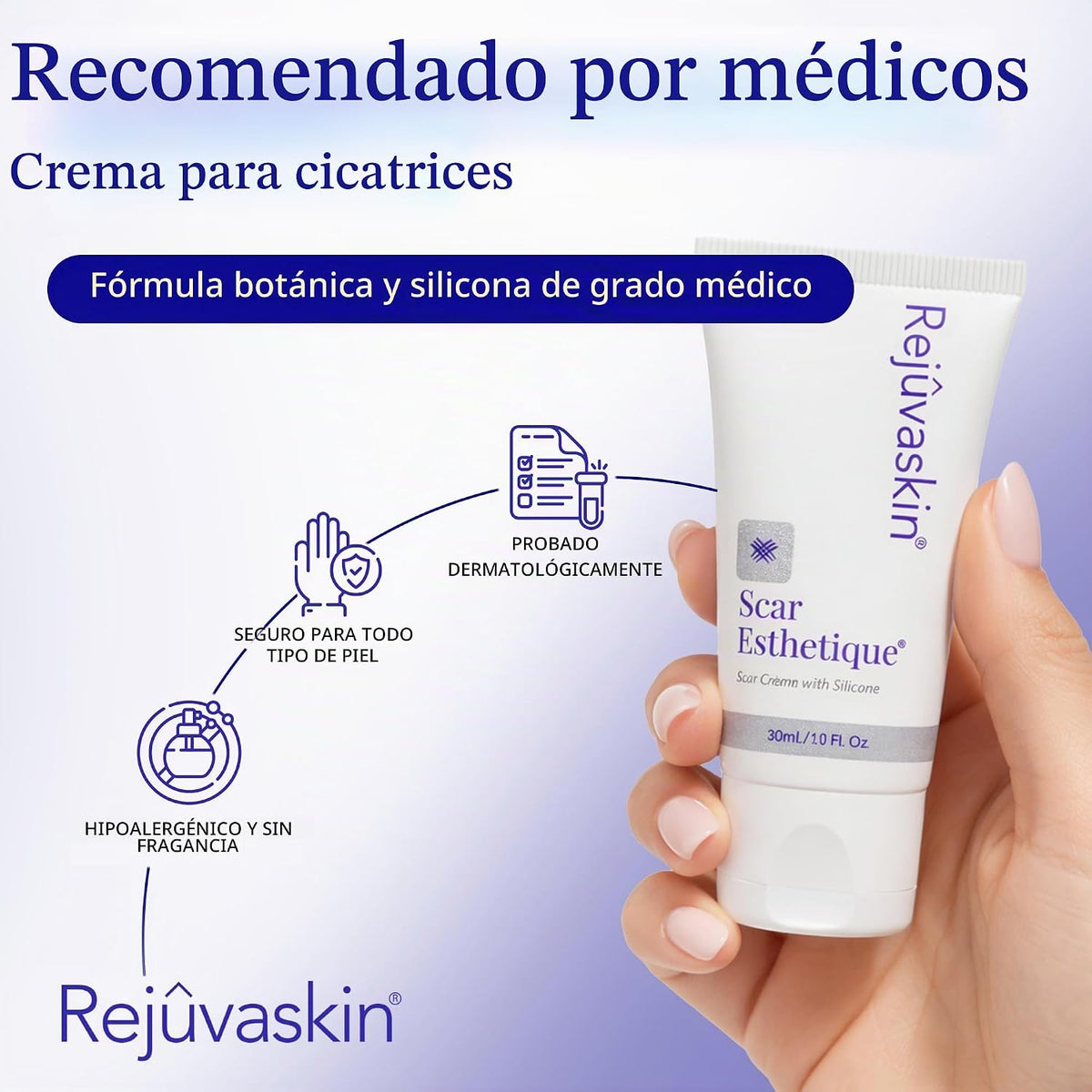 Rejuvaskin Esthetique Crema para cicatrices con silicona, 23 ingred...