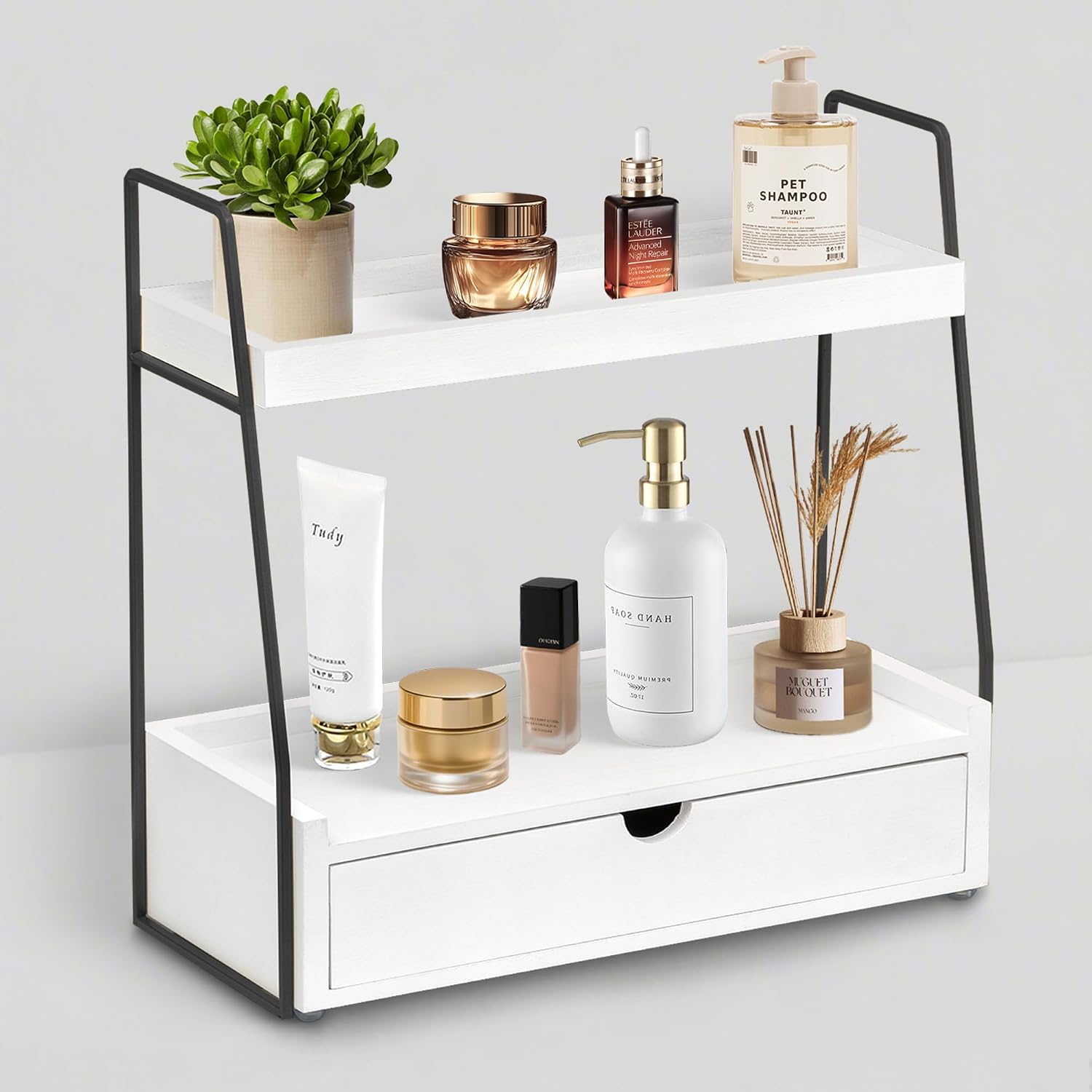 dreampossible Organizador de mostrador de baño de 2 niveles con caj...