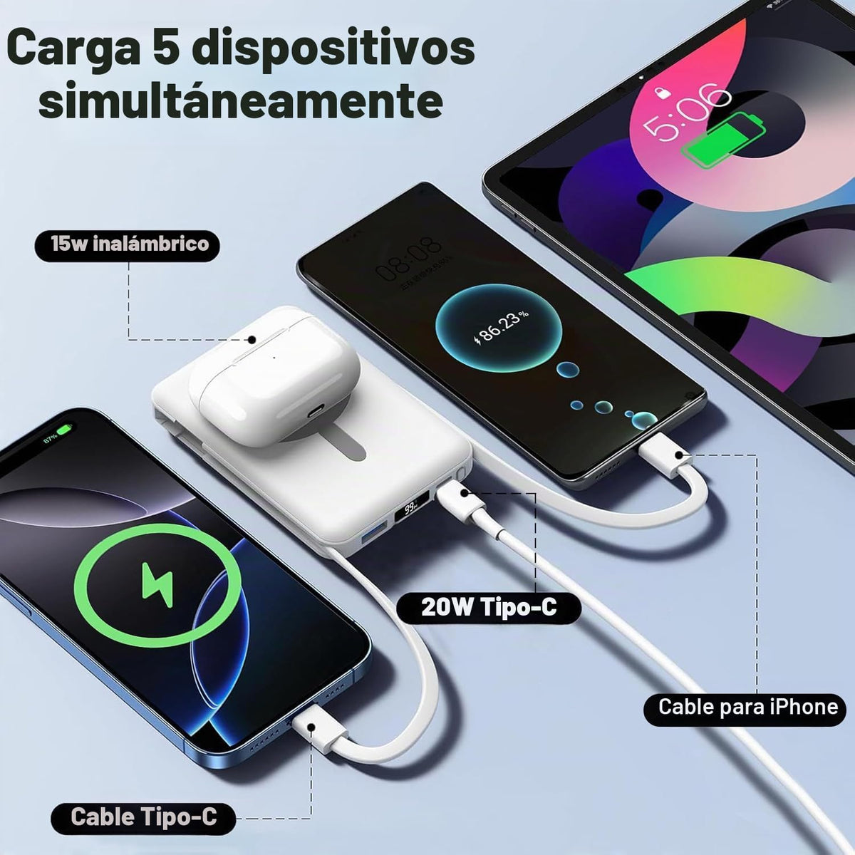 Azmuth para cargador portátil MagSafe, banco de energía magnético d...