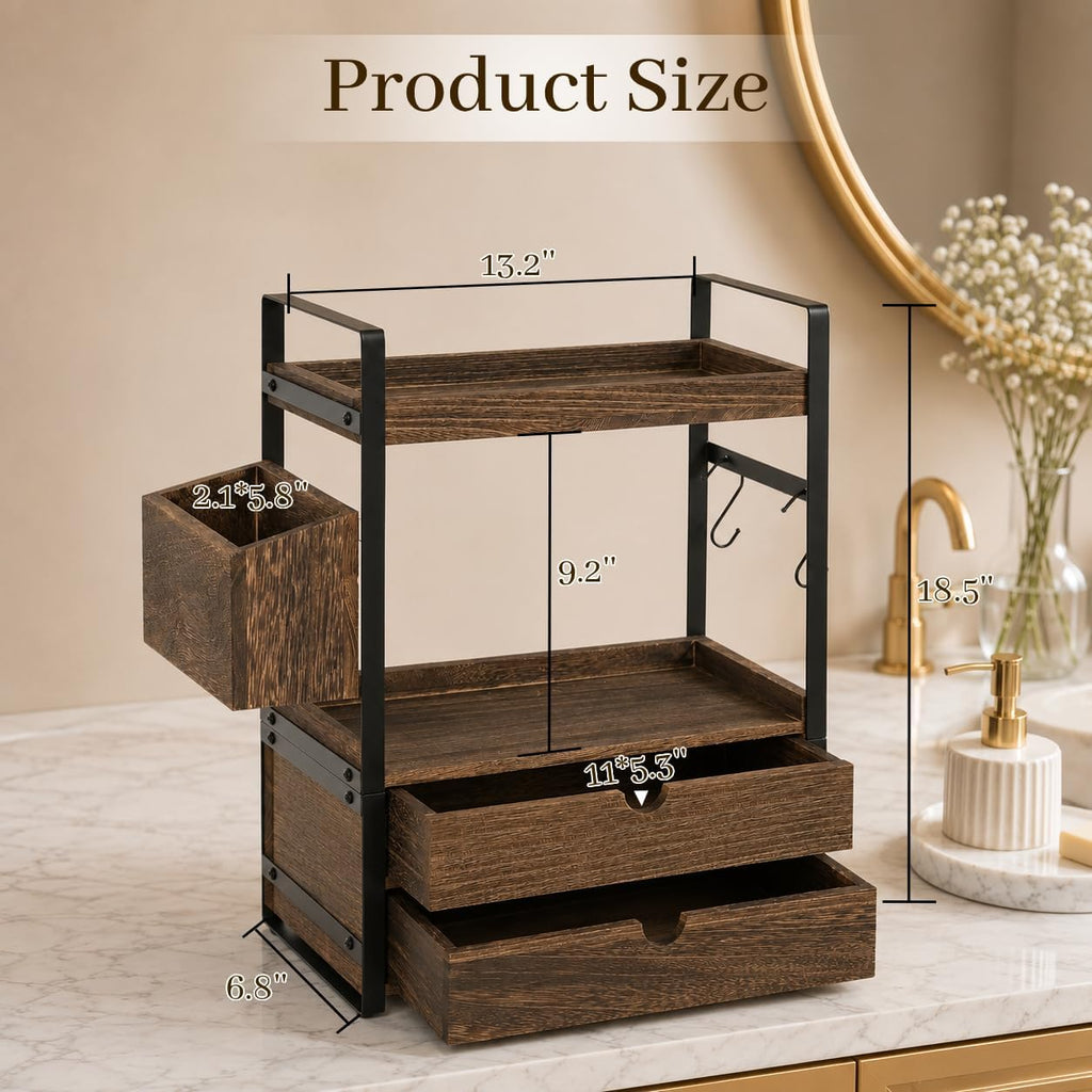 Organizador de encimera de baño de 2 niveles con 2 cajones, cesta y...