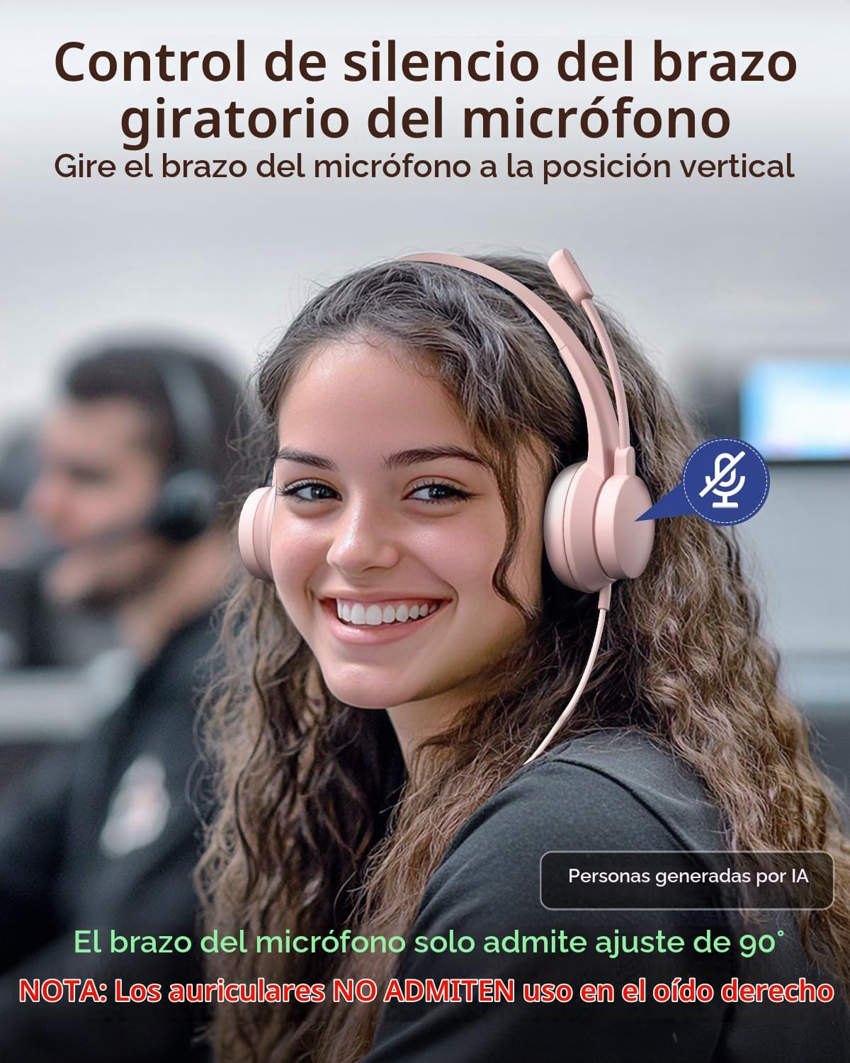 AOC Auriculares USB con micrófono para PC, micrófono con cancelació...