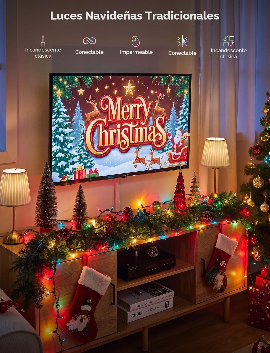 Minetom - Guirnalda de luces de Navidad transparentes, 2 unidades,...