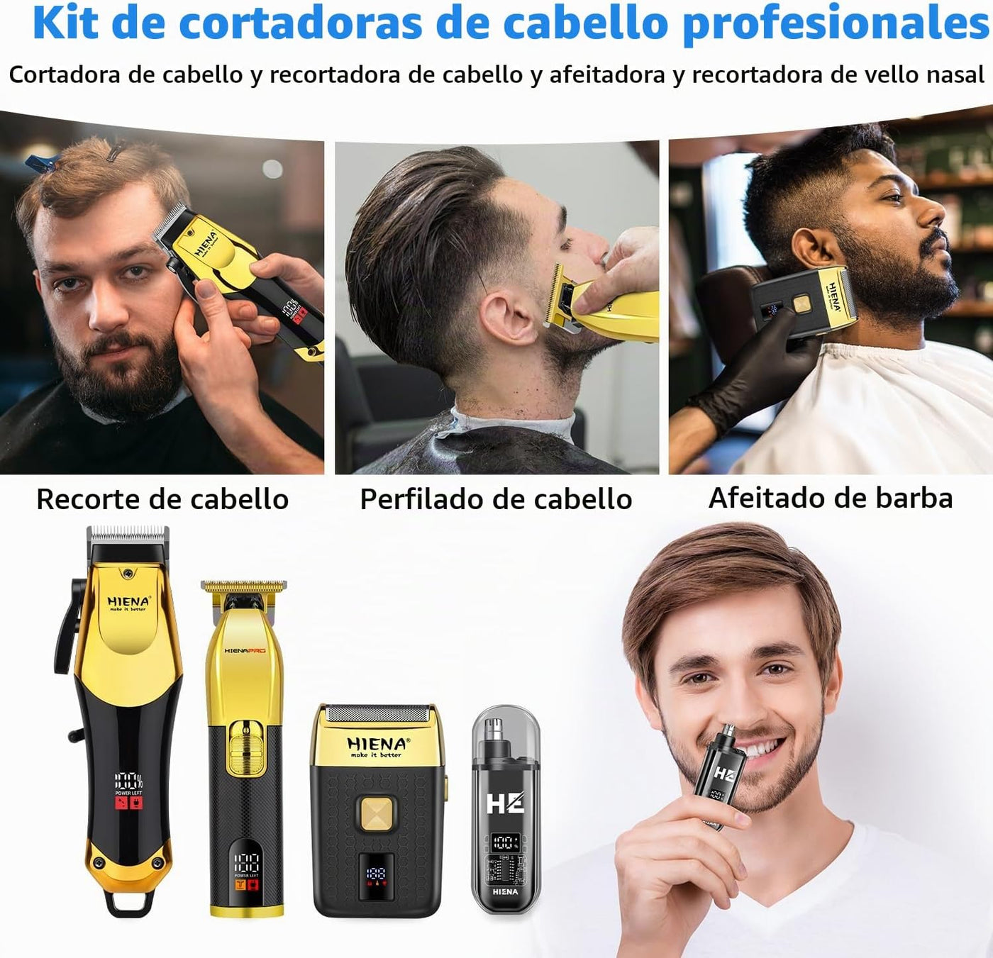 HIENA PRO Juego de cortapelos profesional, kit de peluquero inalámb...