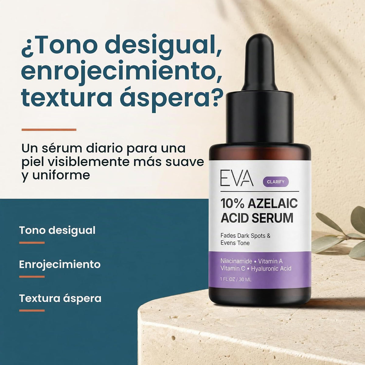 Eva Naturals Suero de ácido azelaico, niacinamida y ácido hialuróni...