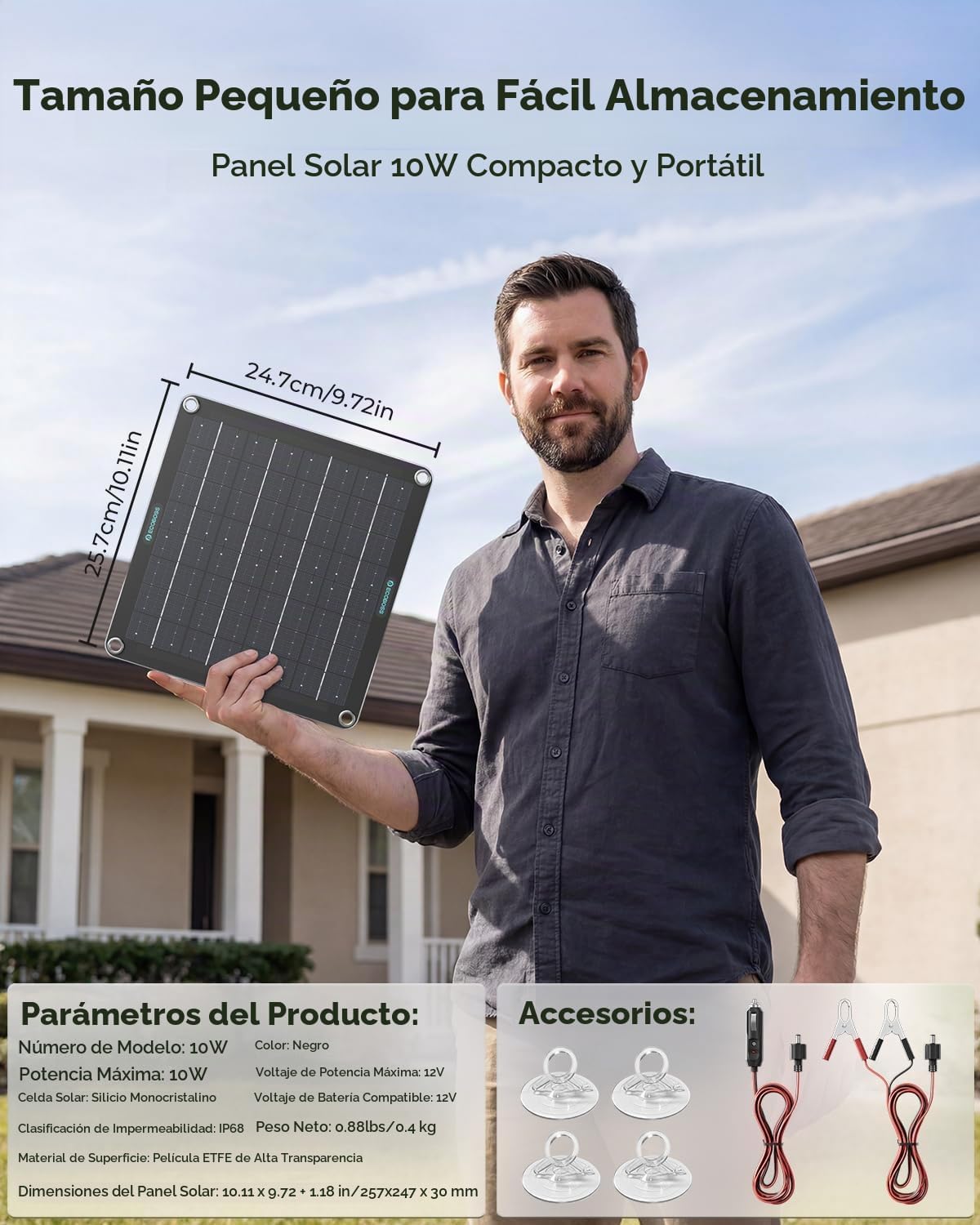 ECOBOSS Cargador de batería solar de 10 W, mantenimiento de 12 V |...