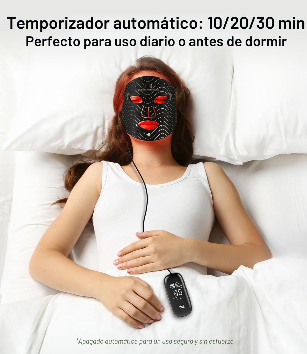 Máscara de terapia de luz roja INIA para rostro, NIR de 850 nm, luz...