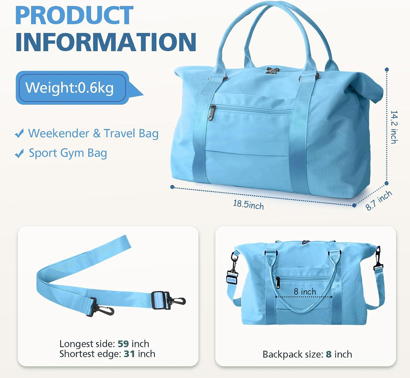 Bolsa de viaje de lona, bolsa de fin de semana impermeable, bolsa d...
