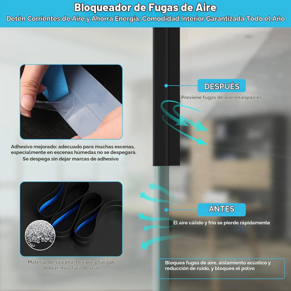 Greymond - Sello para puerta de ducha, 20 pies, negro, 1 pulgada |...