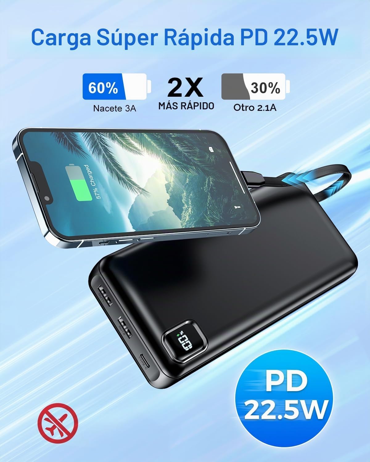 50000mAh 22.5W cargador portátil de carga rápida del banco del pode...