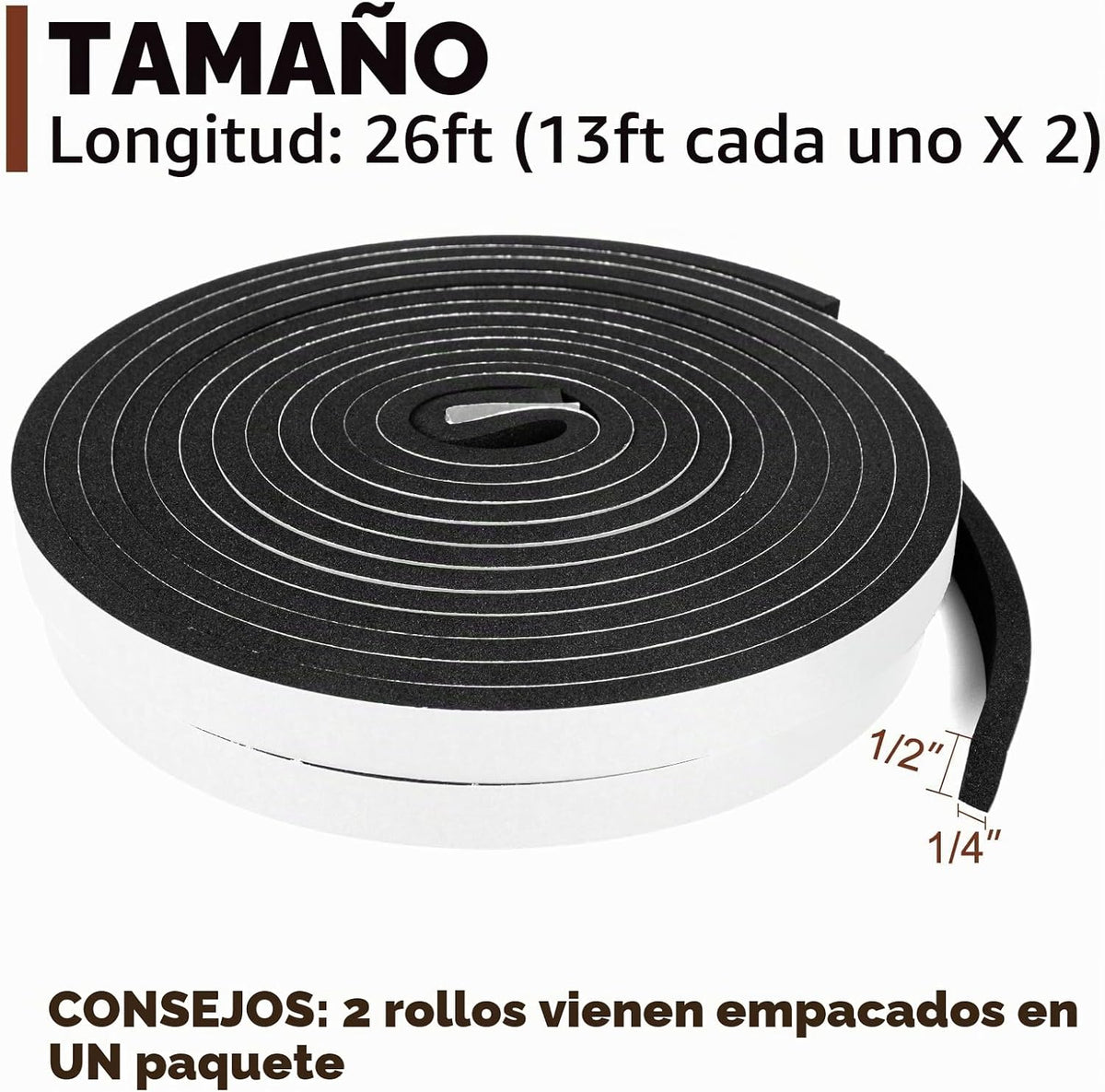 Yotache Tiras de espuma con adhesivo de 1\/2" x 1\/4", cint...