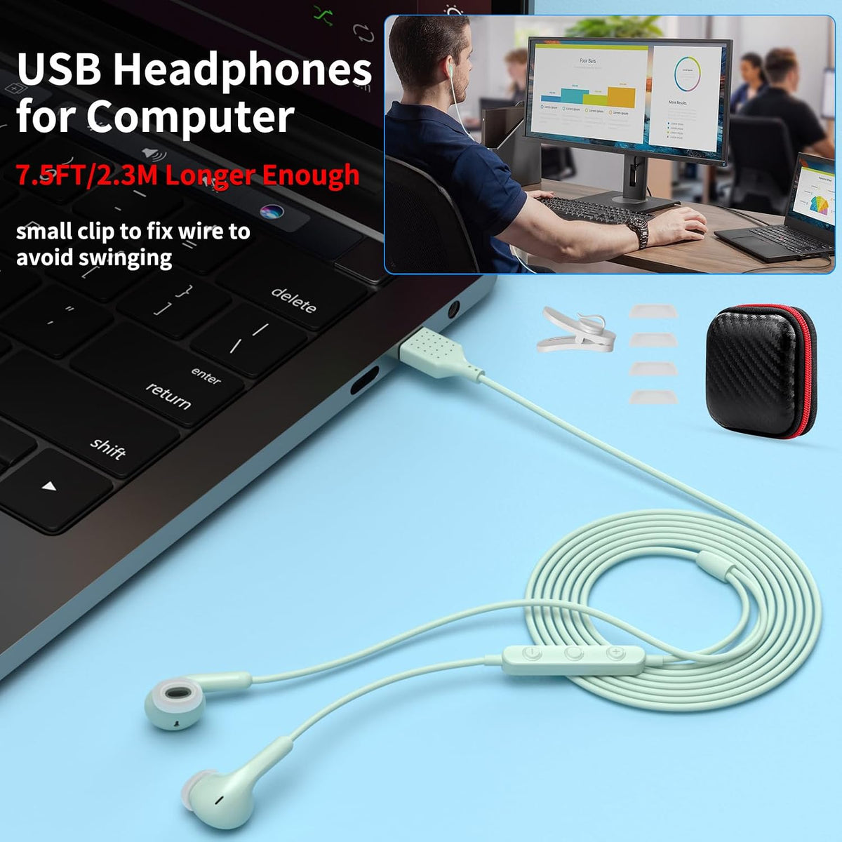 AIAUXAI Auriculares USB para PC,Auriculares con micrófono para comp...
