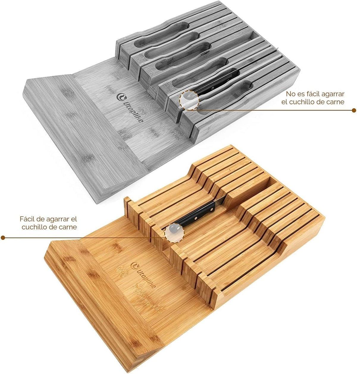 Utoplike - Bloque de cuchillos de bambú para cajones de cocina, org...