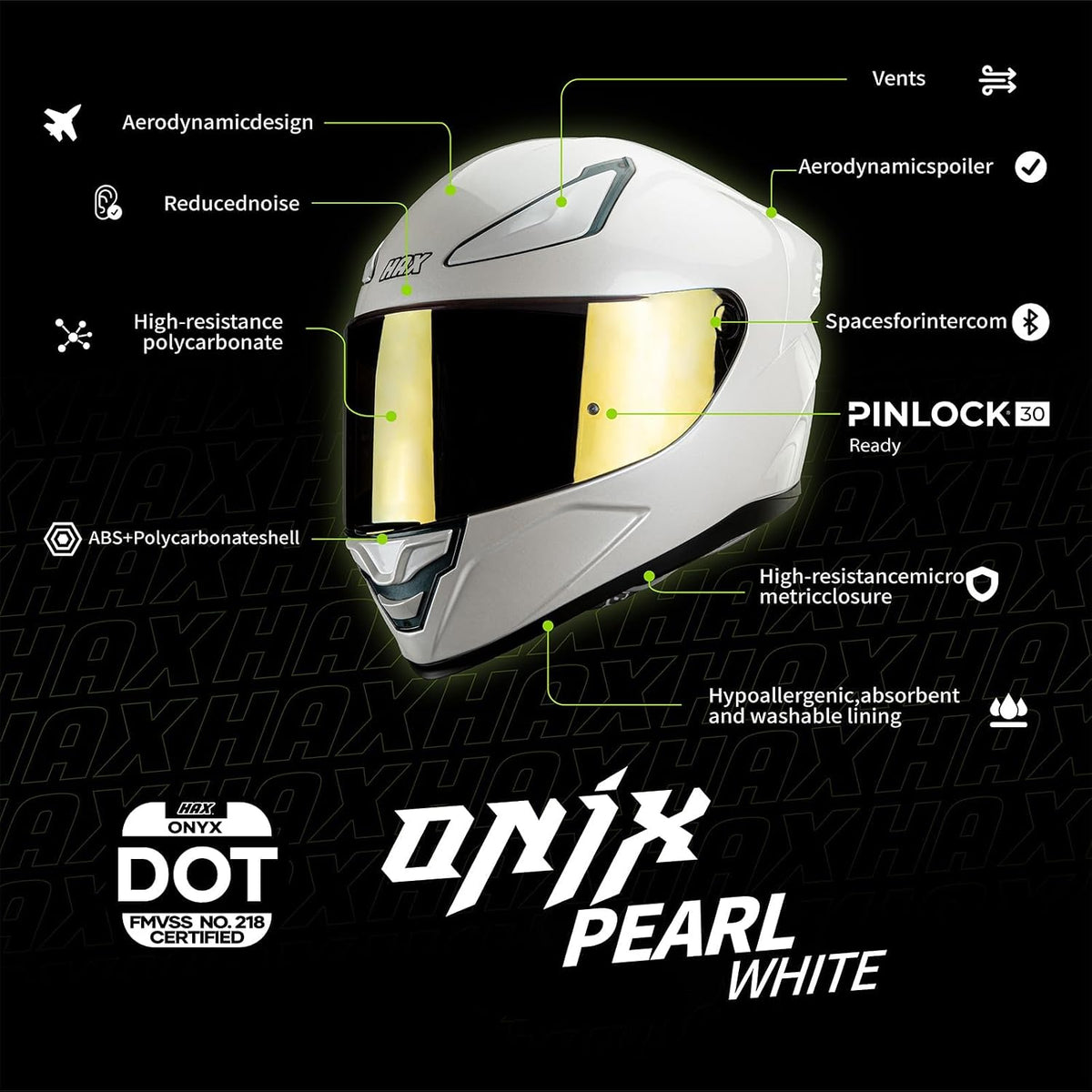HAX Onix Cascos de Motocicleta de Cara Completa Aprobados por DOT,...