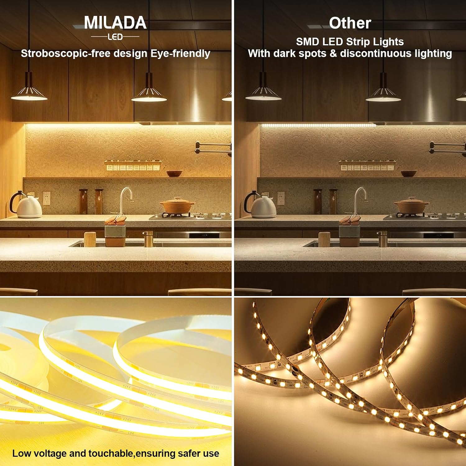 MILADALED COB LED Tira de luz 3000K 40FT\/12M Tira de LED blanco cá...