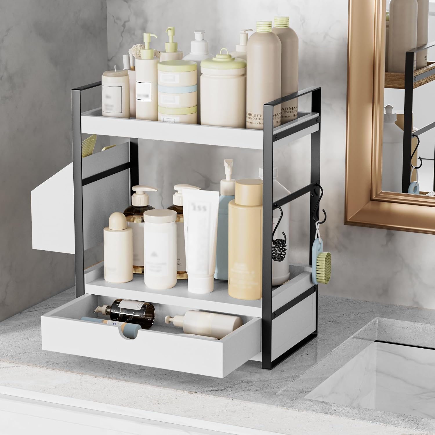 Aollewoiti Organizador de encimera de baño de 2 niveles con cajón y...