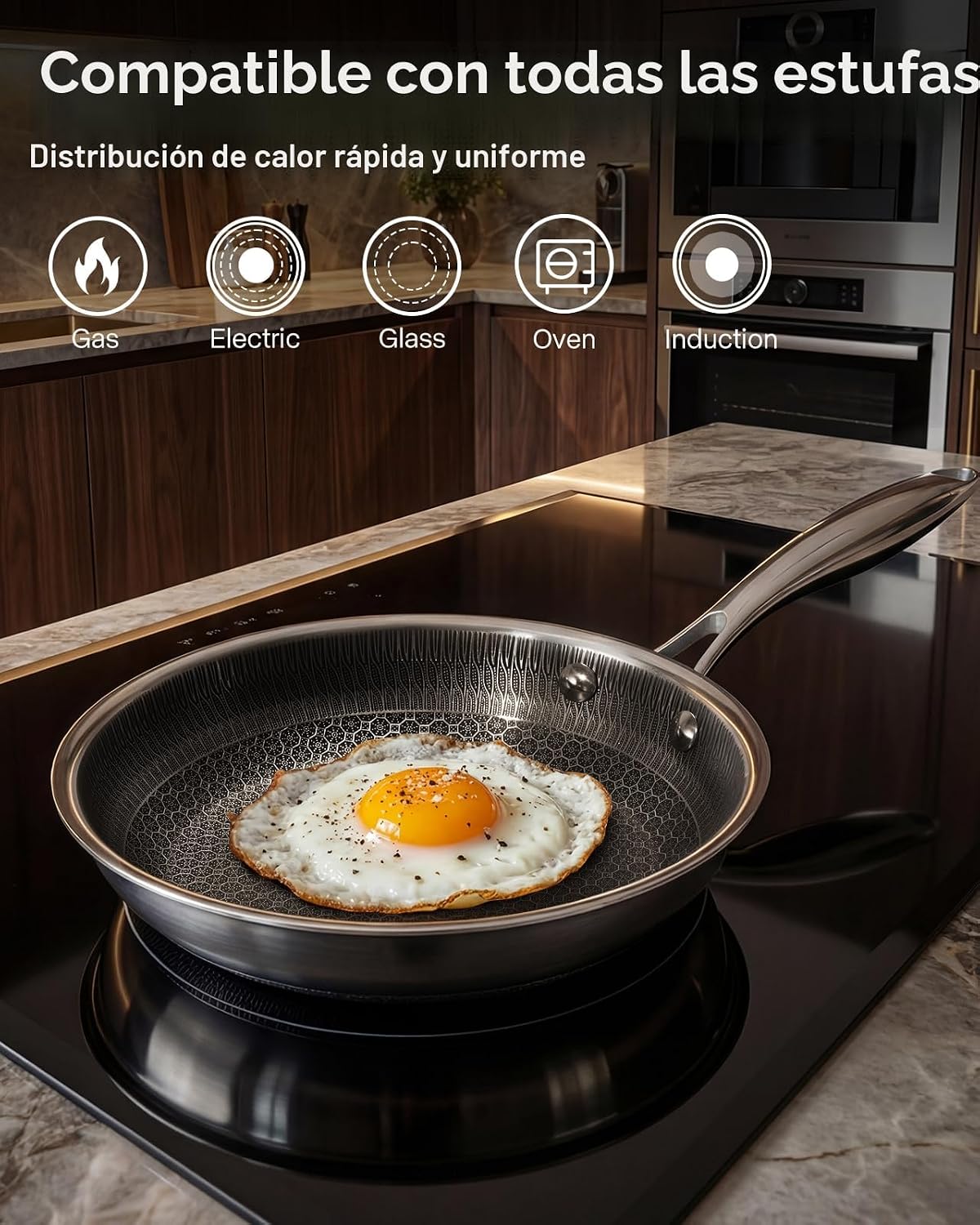 USELUCK - Sartenes híbridos antiadherentes con tapa de vidrio, sart...