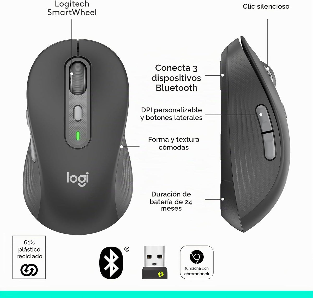 Logitech Signature Plus M750 - Mouse inalámbrico para manos pequeña...