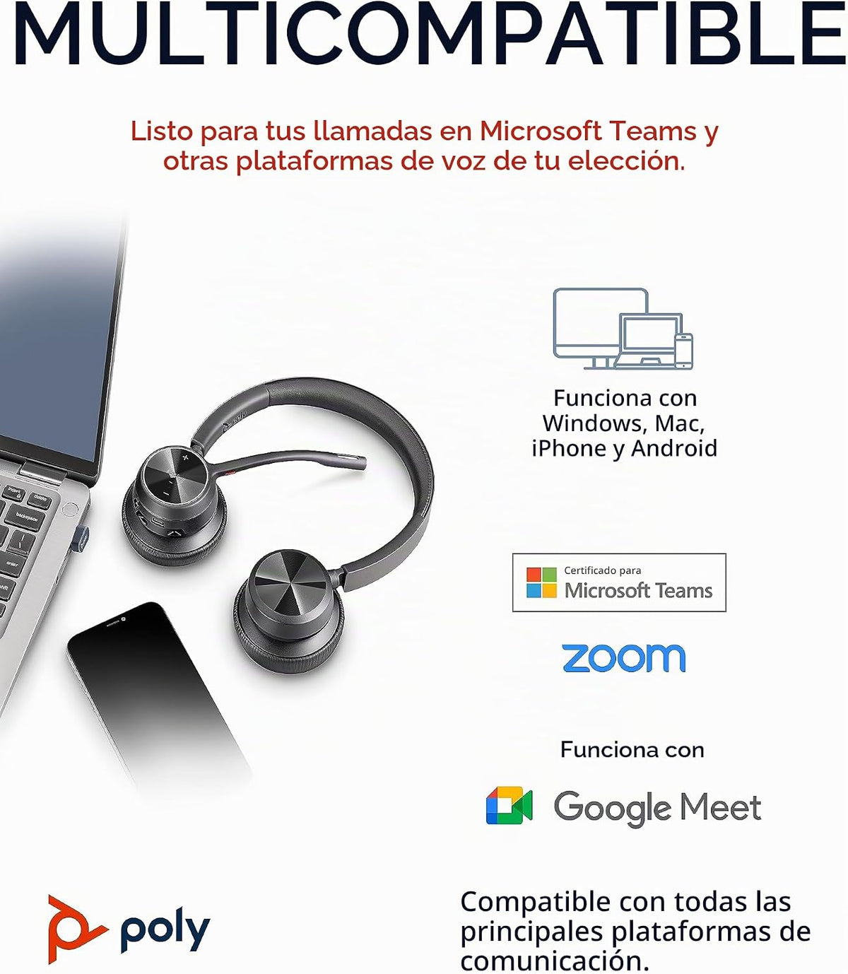 Poly Voyager 4320 UC: Bluetooth, auriculares inalámbricos con micró...