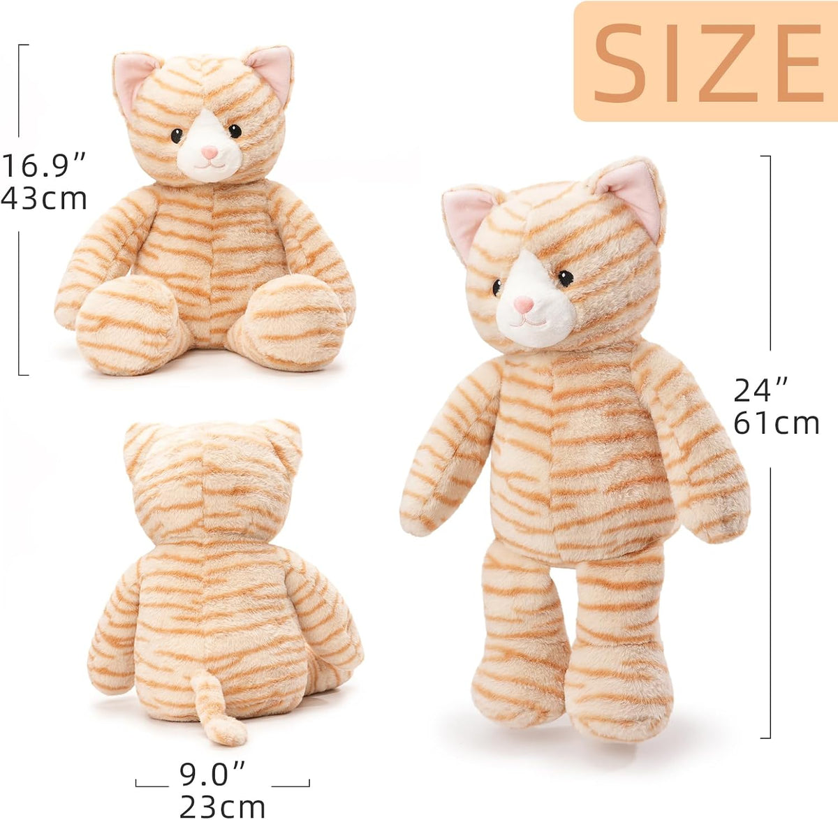 WEIGEDU Peluche de gato de peluche aderezable, 24.8 pulgadas | Se a...