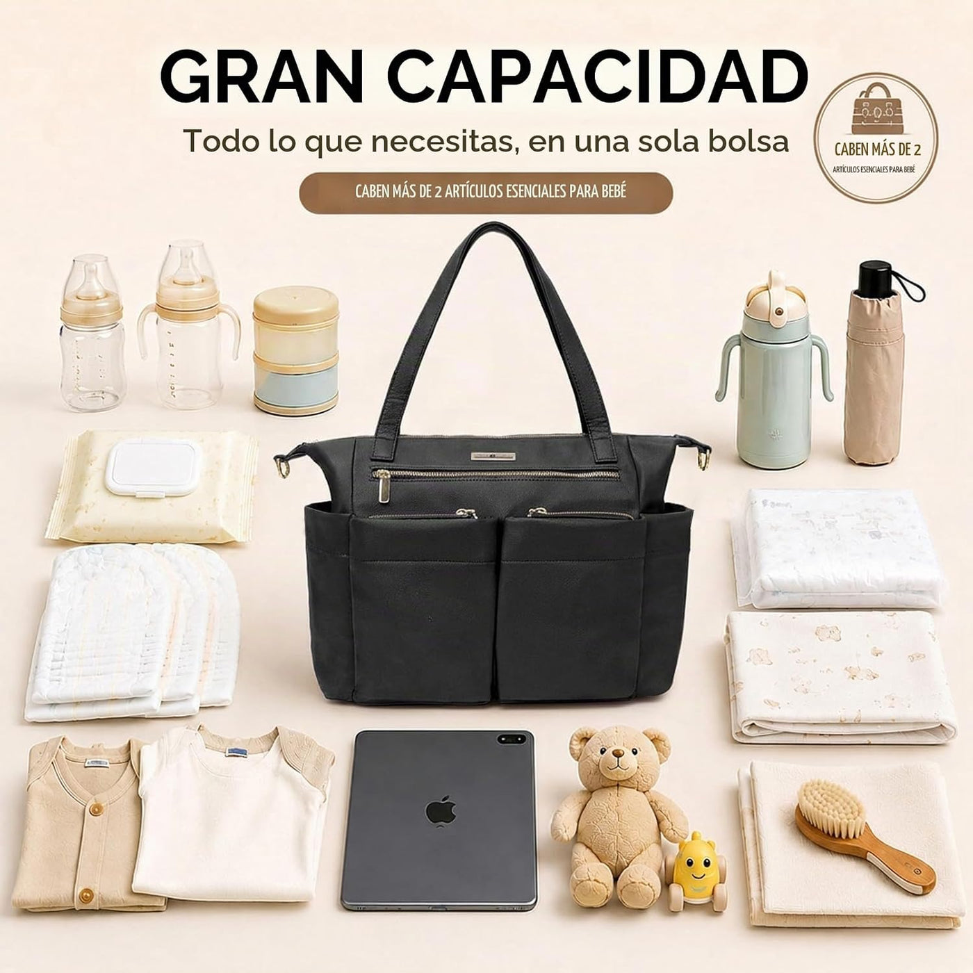 Miss Fong Bolso de cuero para pañales con almohadilla para cambiar,...