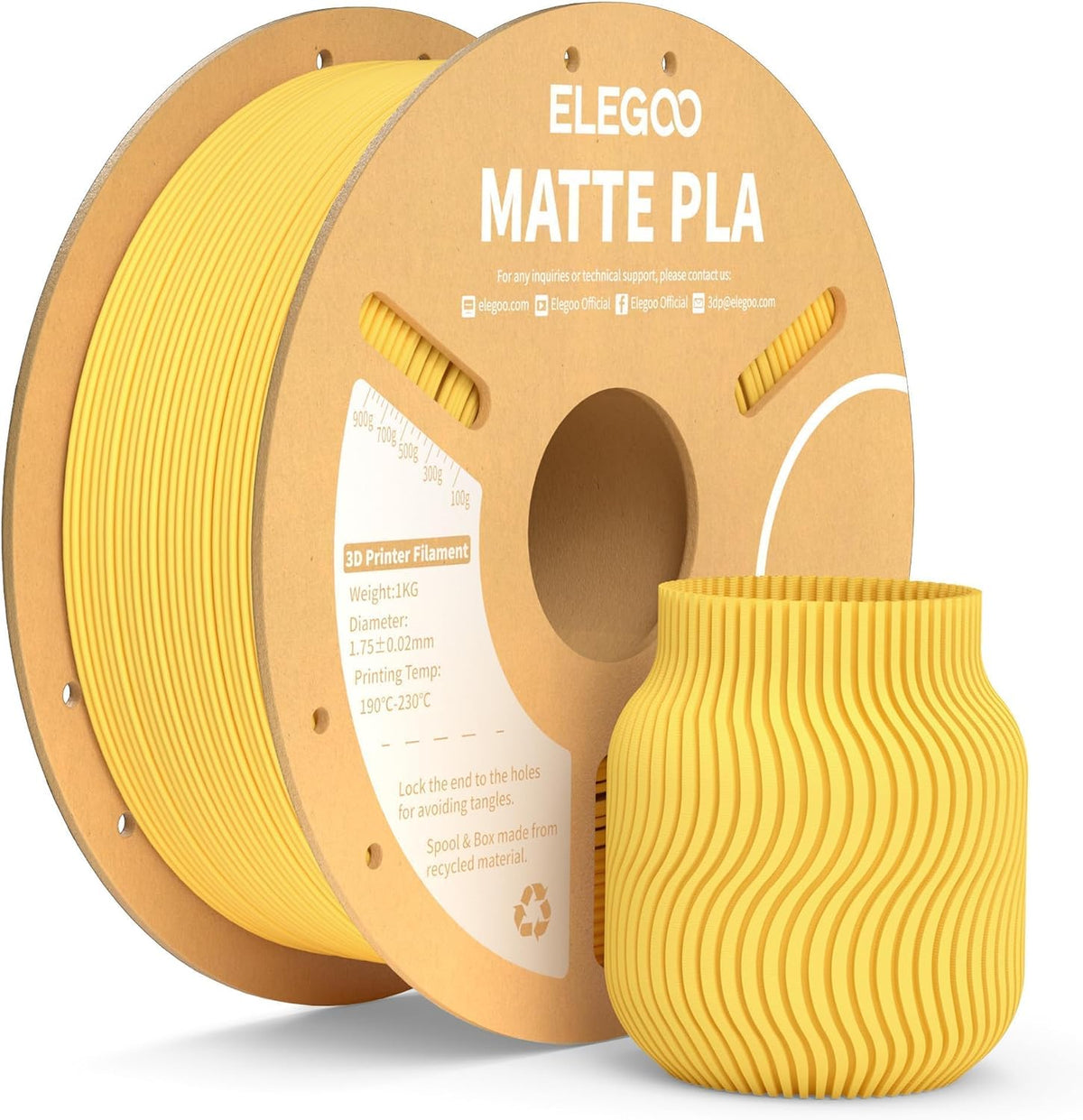ELEGOO Filamento PLA Mate Amarillo Sol 1KG, Filamento para Impresor...