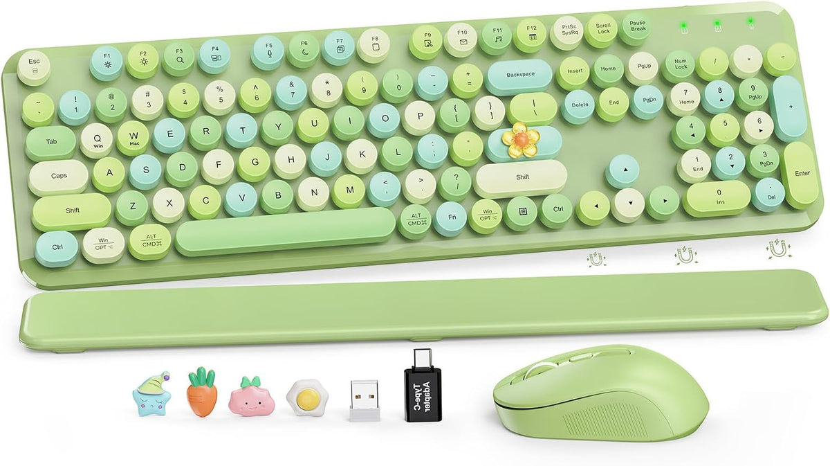 Combo de teclado y mouse inalámbricos, teclas redondas, reposamuñec...
