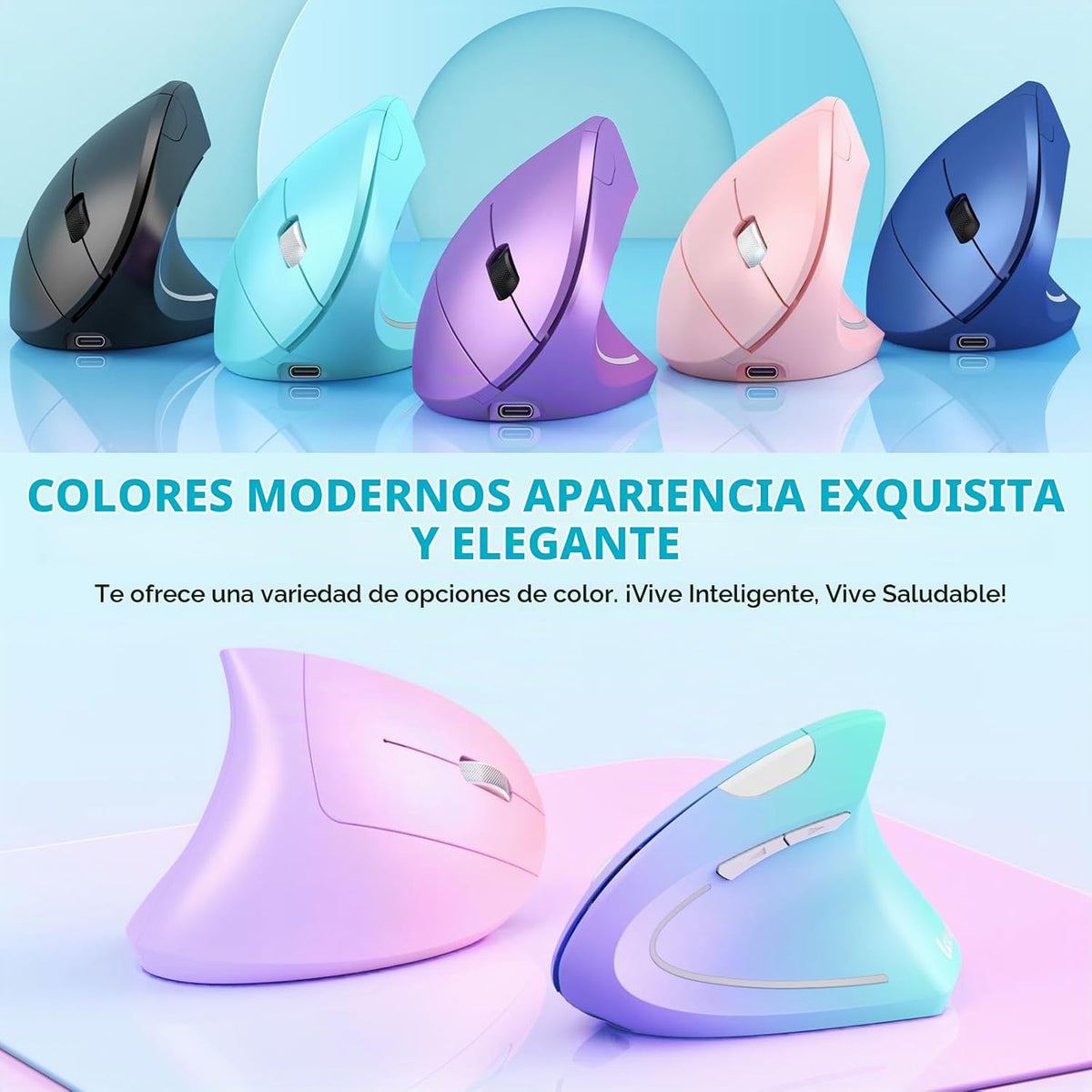 Lekvey Ratón ergonómico, ratón inalámbrico vertical USB C recargabl...