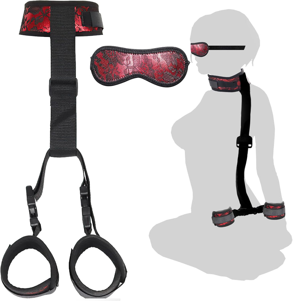 BDSM - Juego de sujetadores de cuello a muñeca, esposas detrás de l...