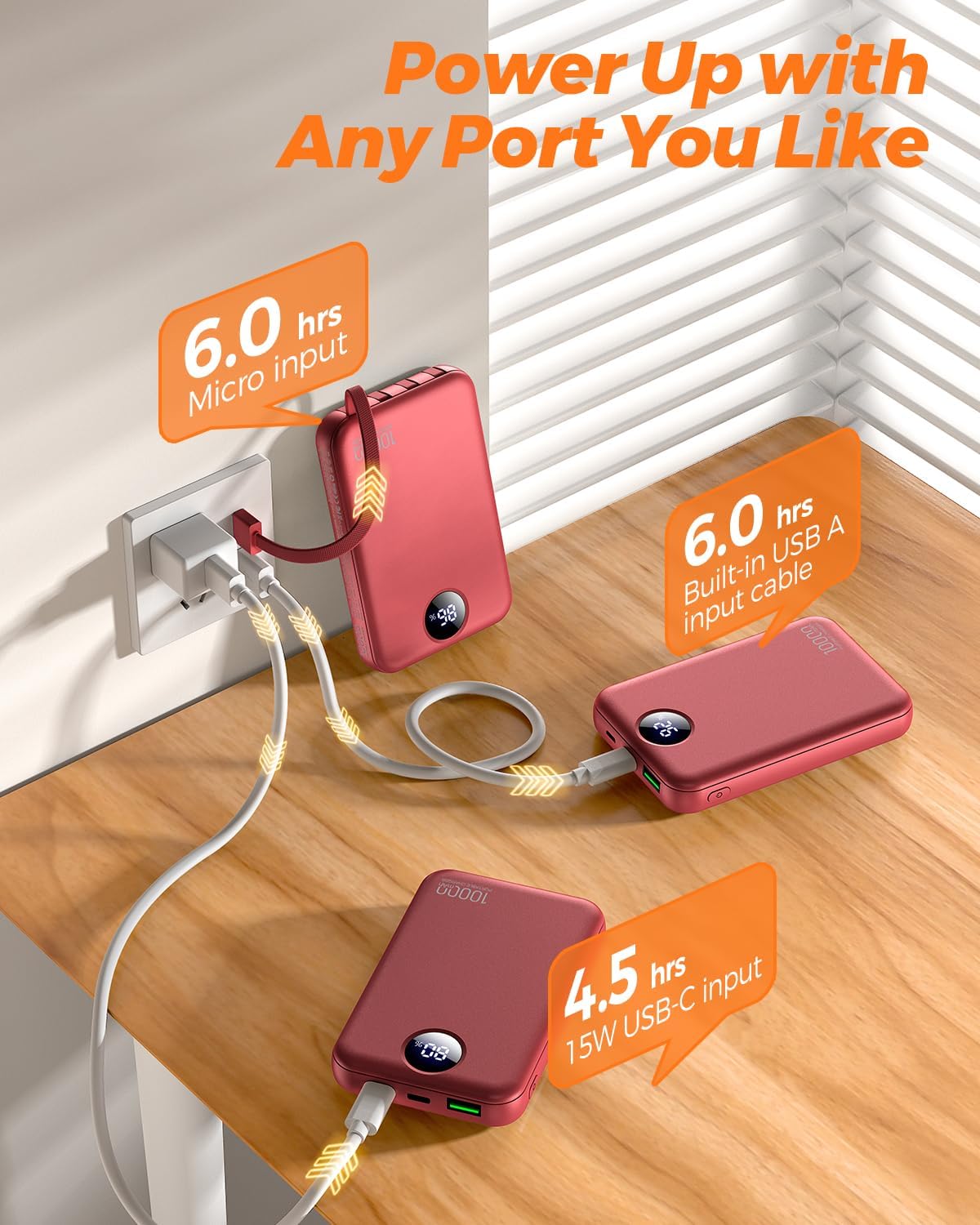Zmmyuluo Cargador portátil con 4 cables incorporados, batería de ca...