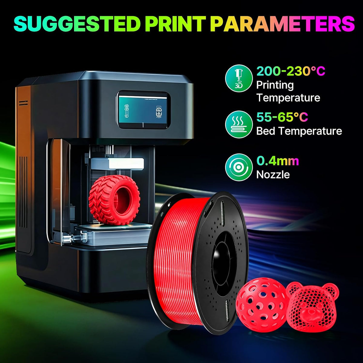 Colourbing Filamento de impresora 3D flexible de TPU 95A, suave y e...