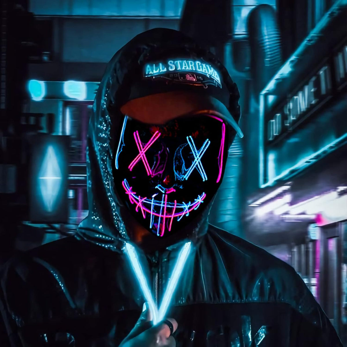 Poptrend Máscara de Halloween con luz LED, máscara de miedo para fe...