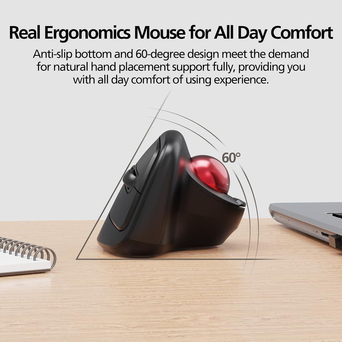MicroPack Ratón inalámbrico ergonómico con Trackball y 5 DPI ajusta...
