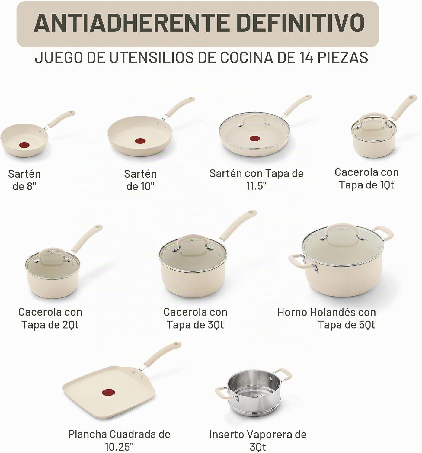 T-fal Ultimate - Juego de utensilios de cocina antiadherentes, 14 p...