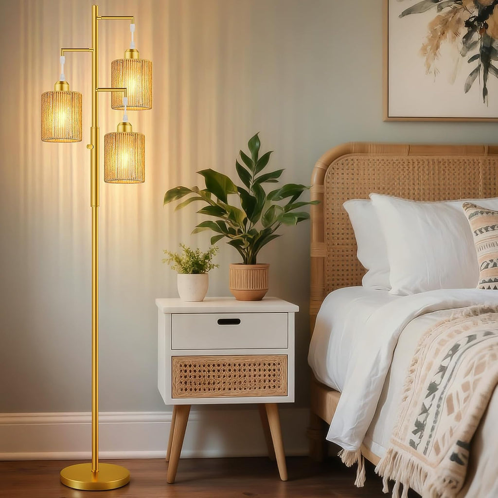 Hotsonic Lámpara de pie de árbol de ratán boho de 72 pulgadas, lámp...