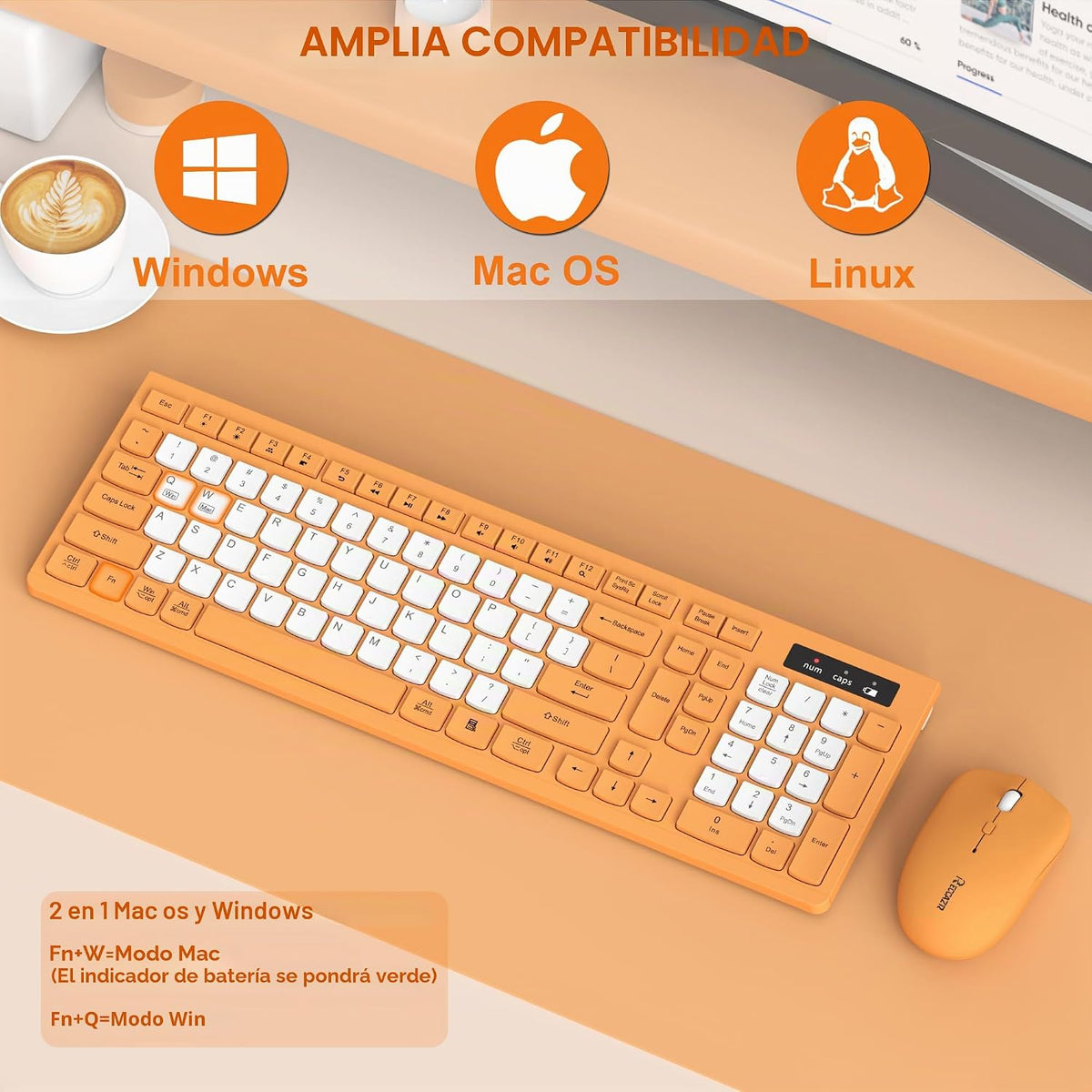 Teclado inalámbrico y mouse combinado silencioso para oficina y hog...