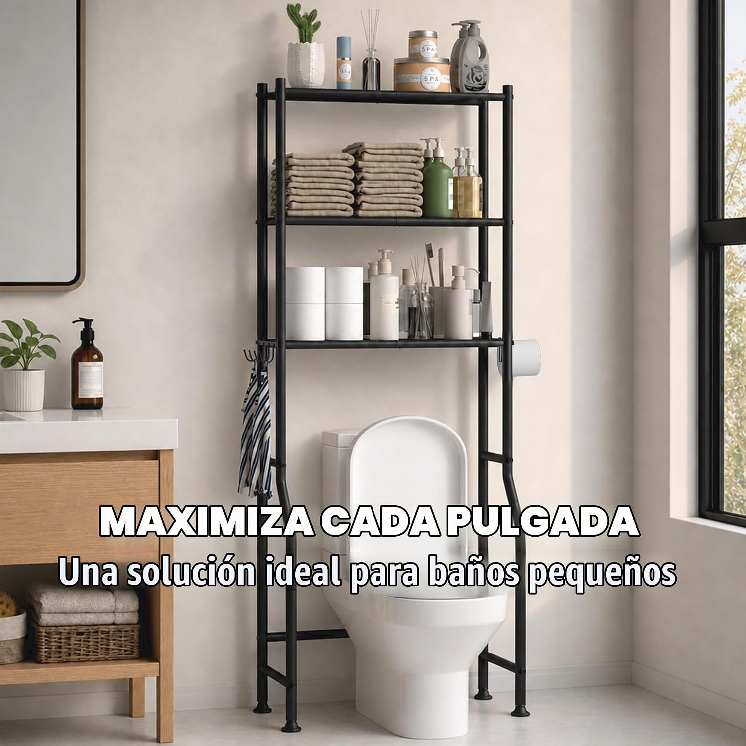 GloTika Estante de almacenamiento de 3 niveles sobre el inodoro, es...