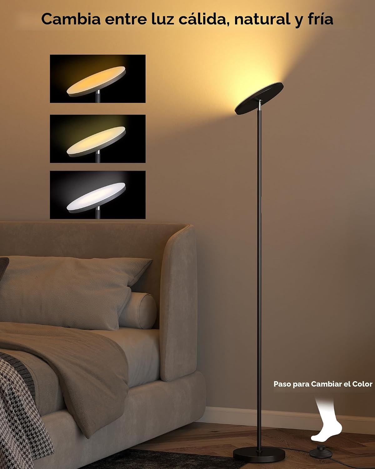 JOOFO Lámpara de pie LED Torchiere con control remoto, lámpara de p...