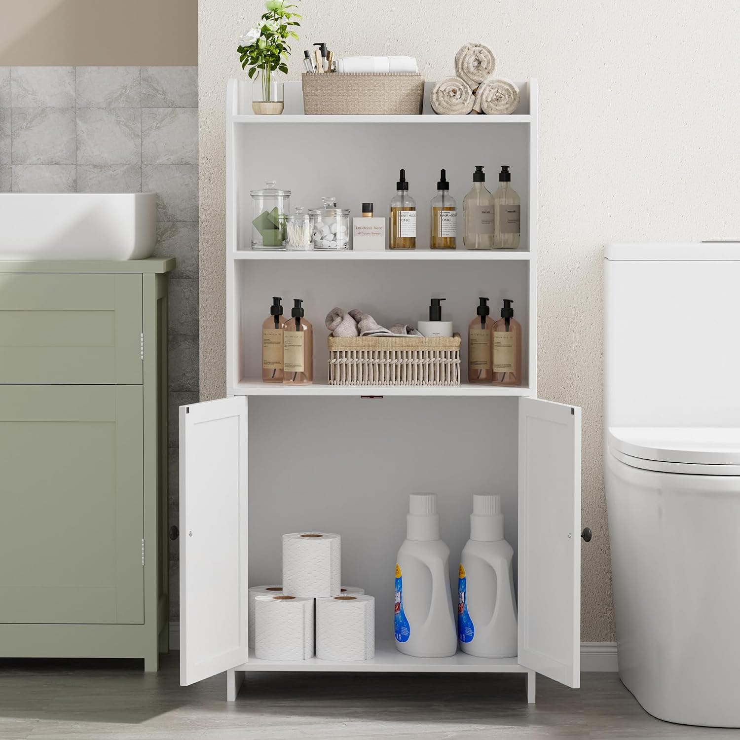 Homhedy Armario de almacenamiento de baño pequeño, almacenamiento i...