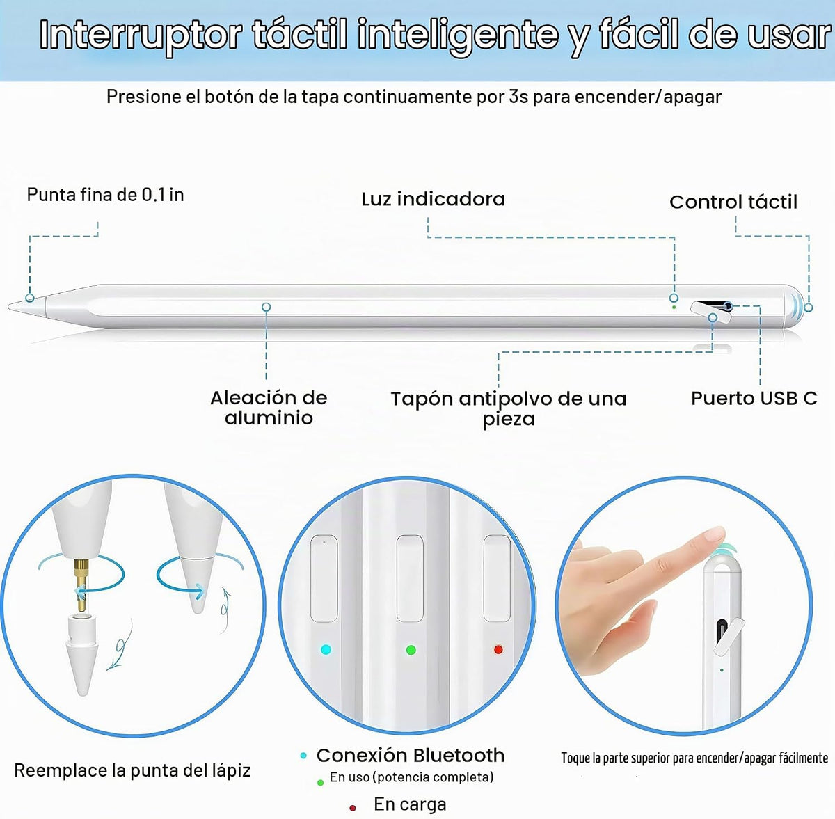 Lápiz óptico para iPad 2018-2026, 25 minutos de carga rápida con re...