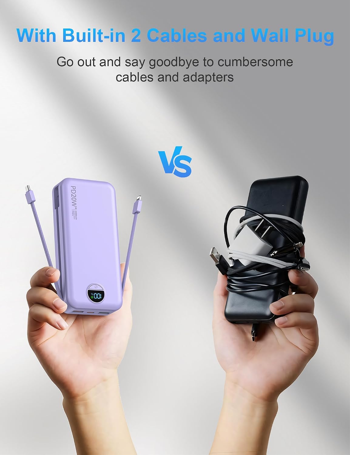 Cargador portátil Ffnpua 20000mAh PD20W con cables incorporados | C...