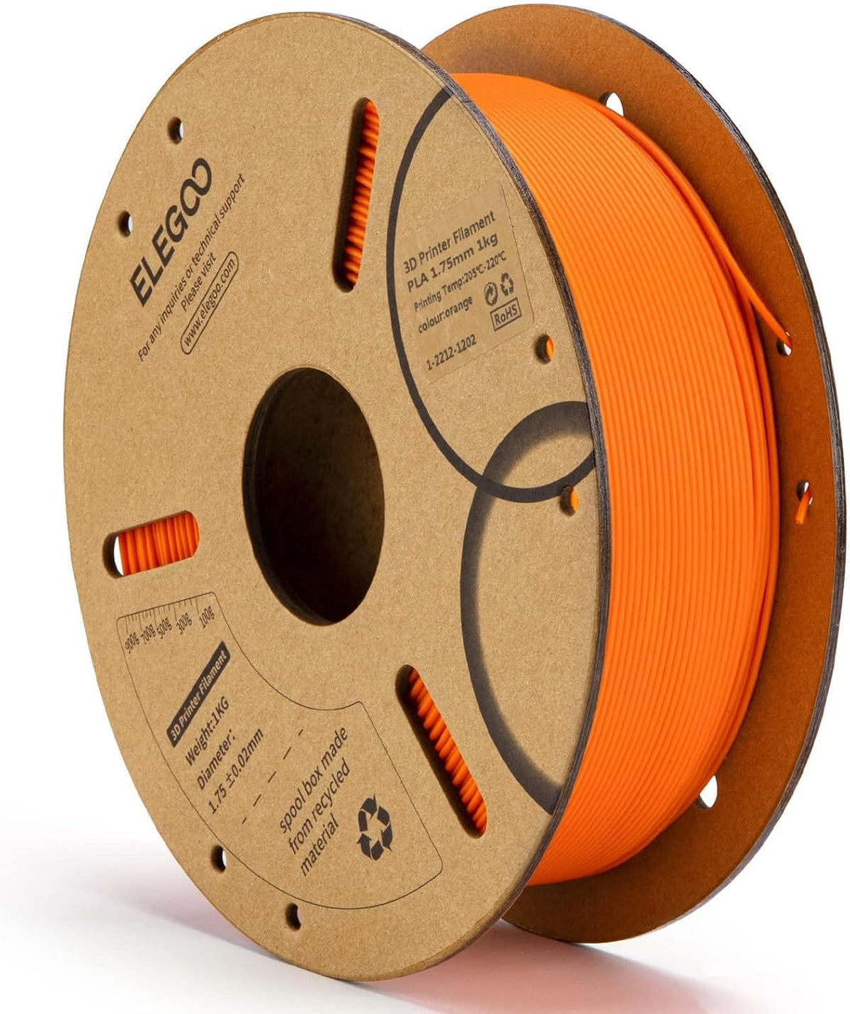 ELEGOO - Filamento PLA de 1.75 mm naranja 1 KG, filamento para impr...