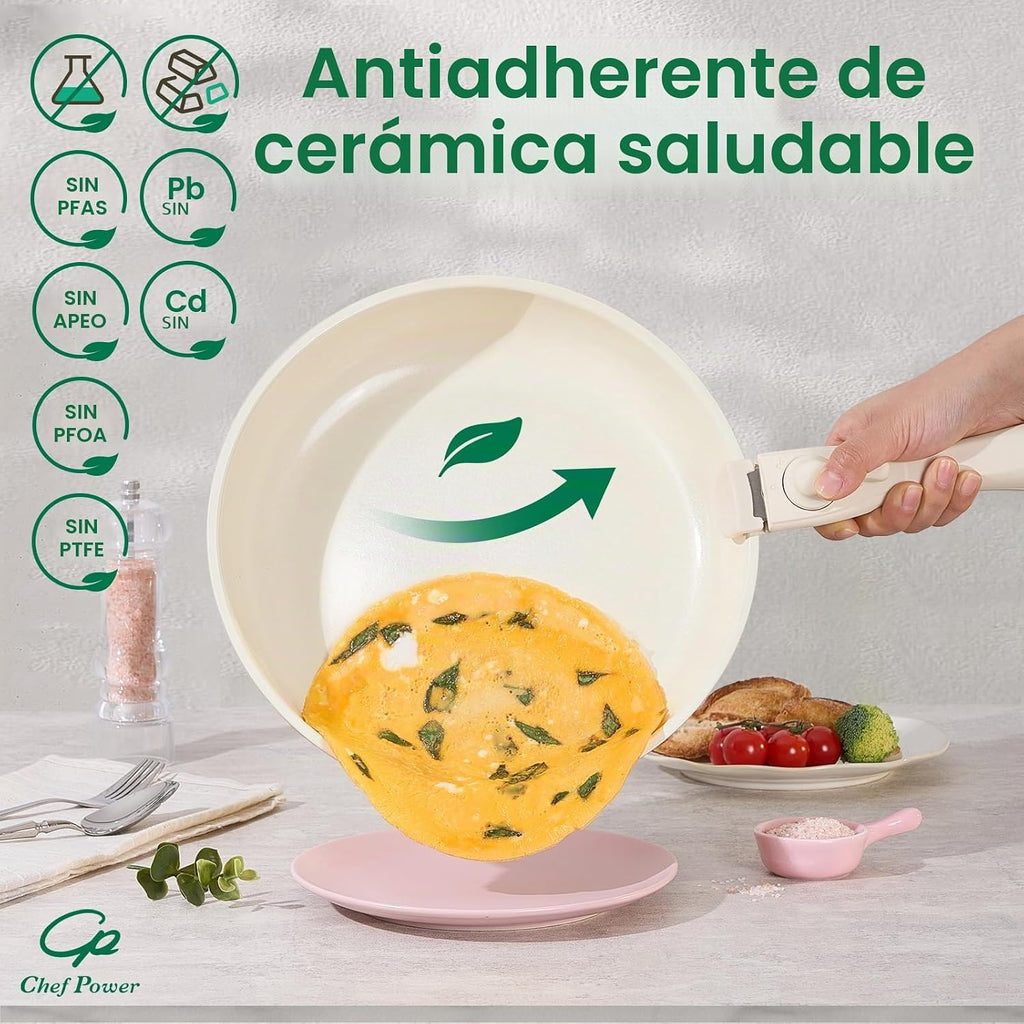 Chef Power Juego de ollas y sartenes antiadherentes de cerámica de...