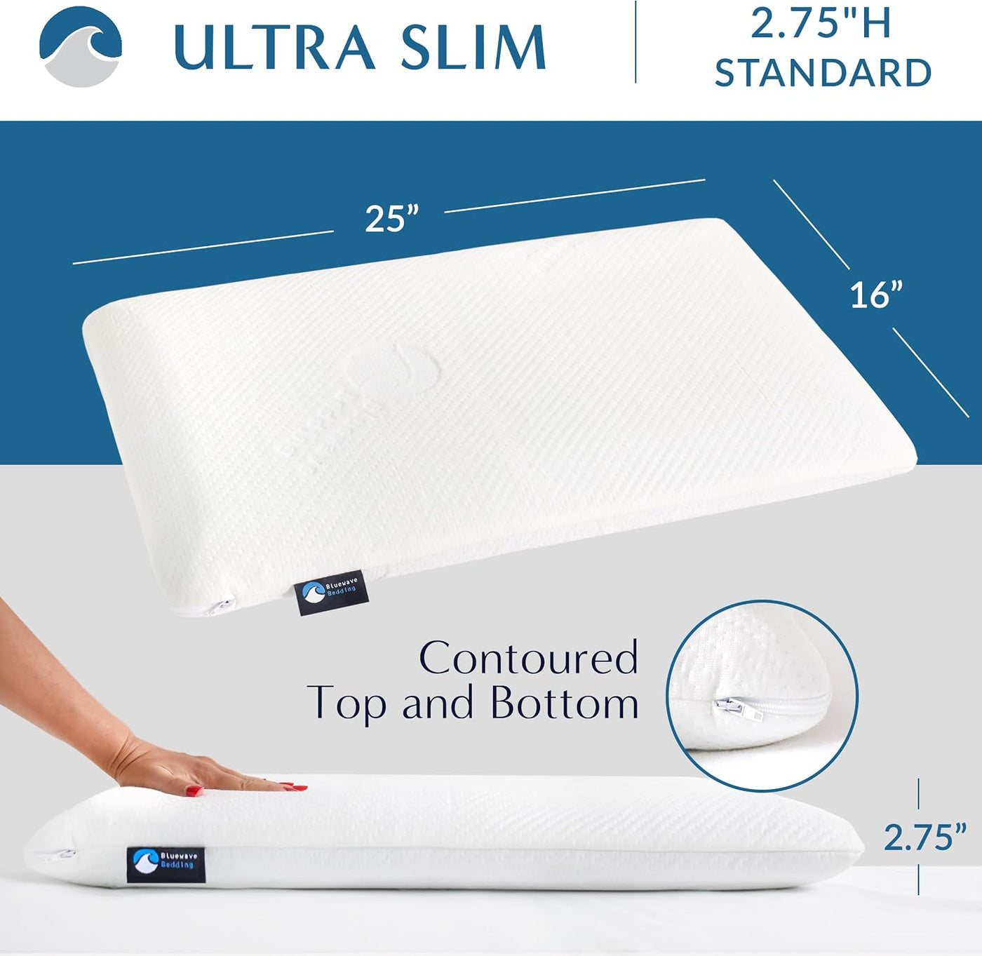 Bluewave Bedding Almohada de espuma viscoelástica de gel ultra delg...