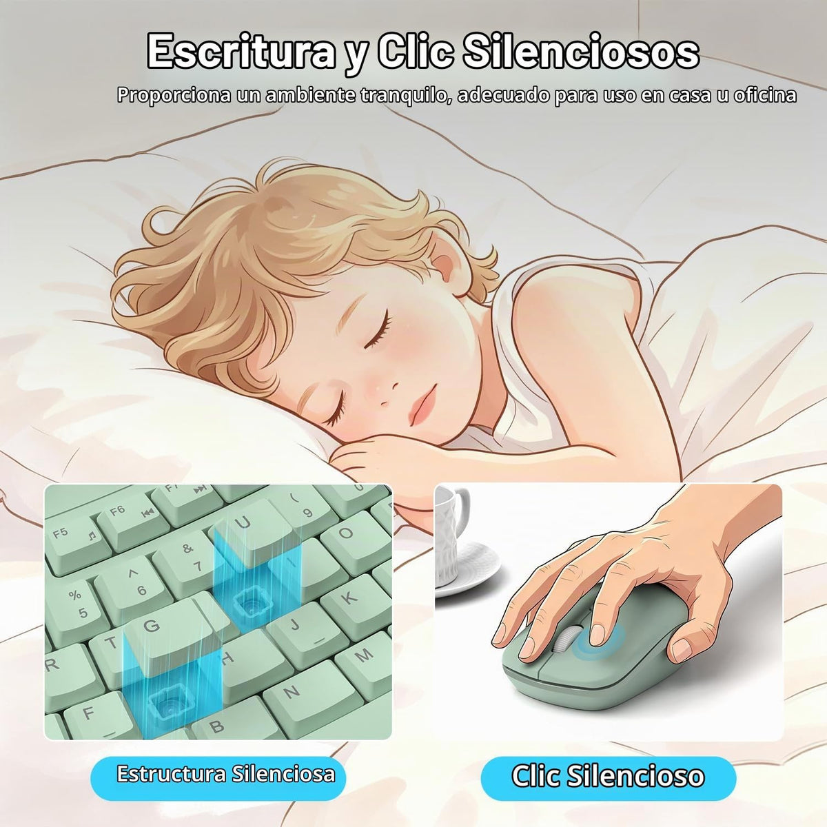 Combo de teclado y mouse inalámbricos, teclas curvas ergonómicas si...